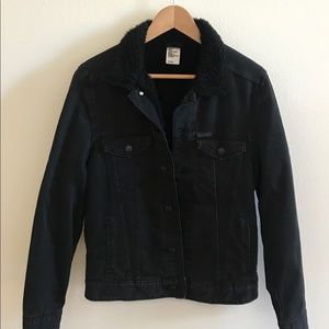 Sherpa lined black denim jacket